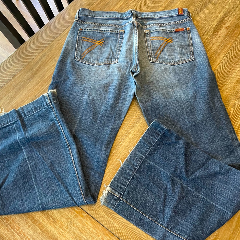 7 for all Mankind Dojo Flare Leg Trouser Jeans - Blue, 32 GUC frayed